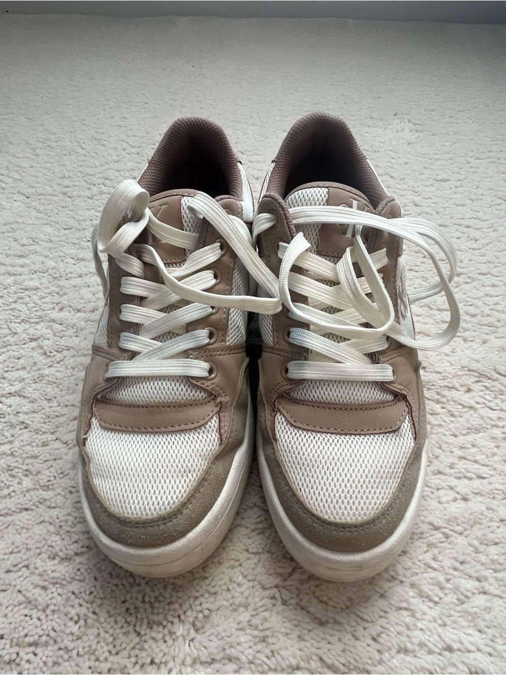 Calvin Klein Women Casual Mesh & Suede Sneakers in Beige and White